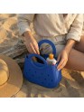 Mini EVA Beach Bag for Women - Cute Waterproof Rubber Tote Handbag for Vacation, Pool & Shower - Washable Mini Handbag for Sunscreen, Phone & Keys (Blue)(8 Inch) 